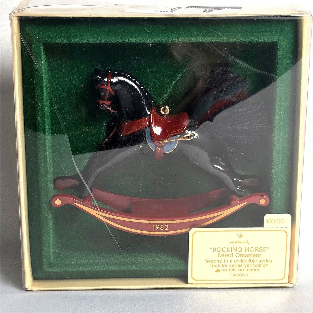 Vintage 1982 Hallmark Rocking Horse Ornament 2nd in Series Black QX502-3 Boxed